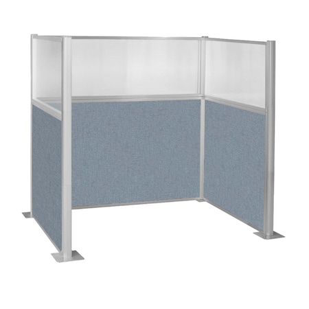 Versare Pre-Configured Hush Panel Cubicle (U Shape) 6' x 4' W/ Window Powder Blue Fabric 1861104